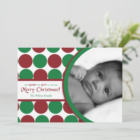 5x7 Rood Groen Polkadot Poka FOTO Kerst Kaart (Staand voorkant)