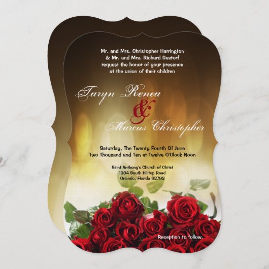 5x7 rood roos boeket bloem bruiloft uitnodiging (Voorkant / Achterkant)