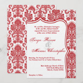 5x7 Rood Wit Damask Lace Wedding Invitation Kaart (Voorkant / Achterkant)