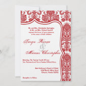 5x7 Rood Wit Damask Lace Wedding Invitation Kaart (Voorkant)