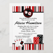 5x7 rood & zwart Las Vegas vrijgezellenuitnodiging Kaart (Voorkant / Achterkant)