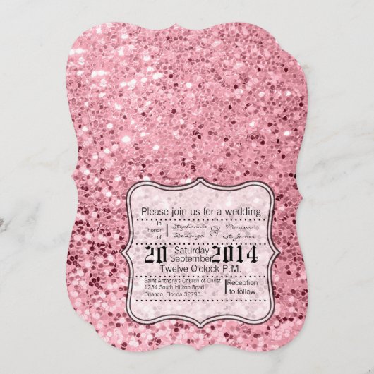 5x7 Roos Gouden Glitter Huwelijksuitnodiging Kaart (Voorkant / Achterkant)