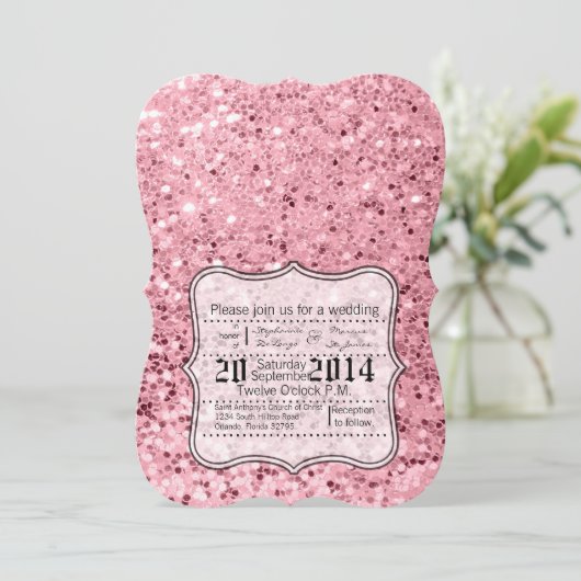 5x7 Roos Gouden Glitter Huwelijksuitnodiging Kaart (Staand voorkant)