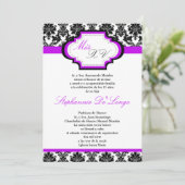 5x7 Royal Paarse Damask Quinceanera Uitnodiging (Staand voorkant)
