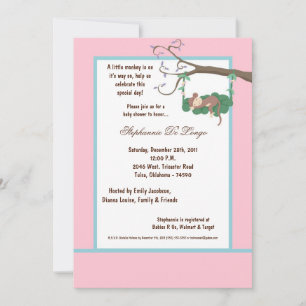 5x7 Roze Aap Baby shower Uitnodiging