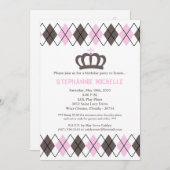 5x7 Roze Argyle Crown Verjaardagsfeestje Uitnodigi Kaart (Voorkant / Achterkant)