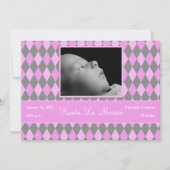 5x7 Roze Argyle Patroon Foto Aankondiging Geboorte (Voorkant)