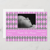 5x7 Roze Argyle Patroon Foto Aankondiging Geboorte (Voorkant / Achterkant)