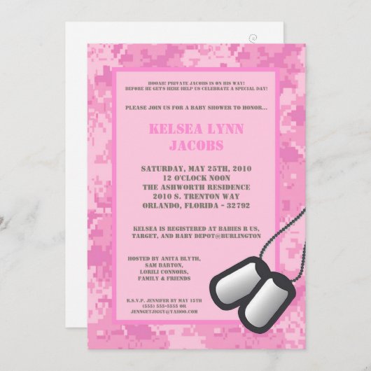 5x7 Roze ARMY Camo ACU Baby shower Uitnodiging (Voorkant / Achterkant)