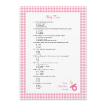 5x7 roze Baby Trivia Shower Game