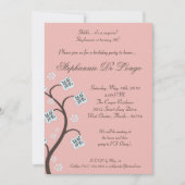 5x7 Roze & Blauwe Bloemen Verjaardag Uitnodiging (Voorkant)