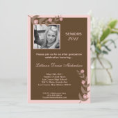 5x7 Roze Bloemen Foto Afstuderen Aankondiging (Staand voorkant)