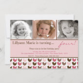 5x7 Roze Brow Bird Foto van Birthday Party Invitat Kaart (Voorkant)