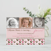 5x7 Roze Brow Bird Foto van Birthday Party Invitat Kaart (Staand voorkant)