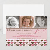 5x7 Roze Brow Bird Foto van Birthday Party Invitat Kaart (Voorkant / Achterkant)