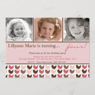 5x7 Roze Brow Bird Foto van Birthday Party Invitat Kaart