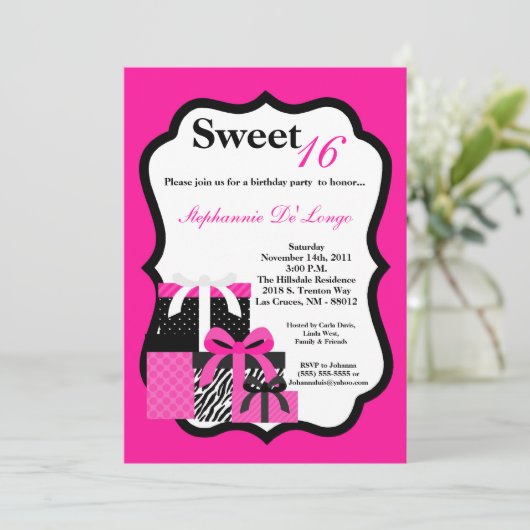 5x7 Roze Cadeaus Birthday Zebra Uitnodiging (Staand voorkant)