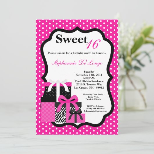 5x7 Roze Cadeaus Birthday Zebra Uitnodiging (Staand voorkant)