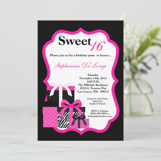 5x7 Roze Cadeaus Birthday Zebra Uitnodiging (Staand voorkant)