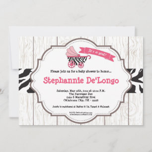 5x7 Roze Carriage Stroller Baby shower Invitation Kaart