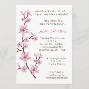 5x7 Roze Cherry Blossom Baby shower Uitnodiging