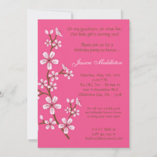5x7 Roze Cherry Blossom Birthday Party Invitation Kaart