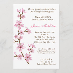 5x7 Roze Cherry Blossom Birthday Party Invitation Kaart