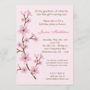 5x7 Roze Cherry Blossom Birthday Party Invitation Kaart