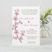 5x7 Roze Cherry Blossom Linen Wedding Uitnodiging (Staand voorkant)