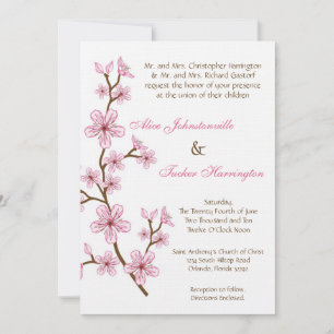 5x7 Roze Cherry Blossom Linen Wedding Uitnodiging
