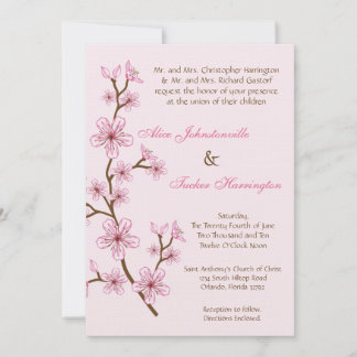5x7 Roze Cherry Blossom Linen Wedding Uitnodiging