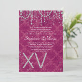5x7 Roze Diamond Quinceanera Birthday Uitnodiging (Staand voorkant)