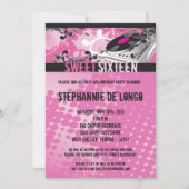 5x7 Roze DJ Spin Platenspeler16th Birthday Invitat Kaart (Voorkant)