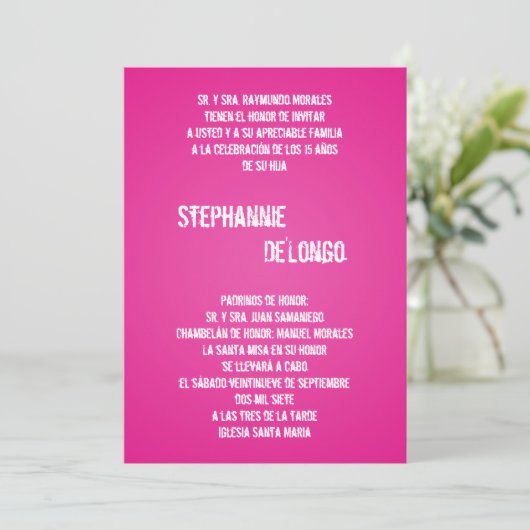 5x7 Roze DJ Spin Platenspeler Quinceanera Uitnodig Kaart (Staand voorkant)