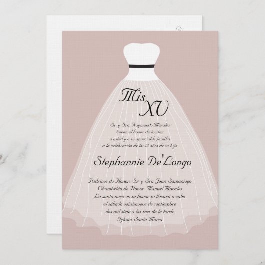 5x7 Roze Dress Quinceanera Birthday Uitnodiging (Voorkant / Achterkant)