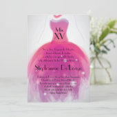 5x7 Roze Dress Quinceanera Birthday Uitnodiging (Staand voorkant)