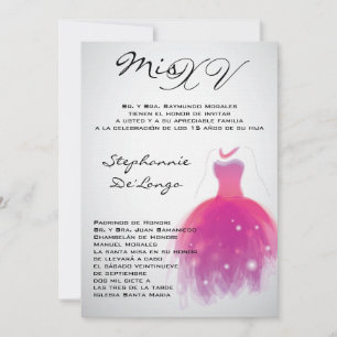 5x7 Roze Dress Quinceanera Birthday Uitnodiging