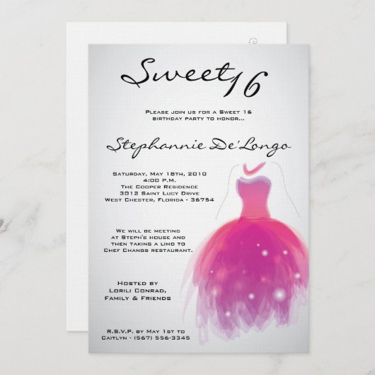 5x7 Roze Dress Sweet 16 Birthday Uitnodiging (Voorkant / Achterkant)