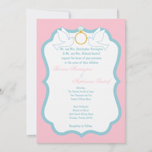 5x7 roze duif diamanten bruiloft uitnodiging (Voorkant)