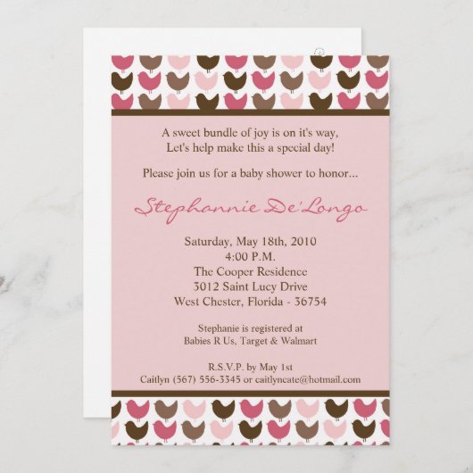 5x7 Roze en Bruine Baby shower Uitnodiging (Voorkant / Achterkant)