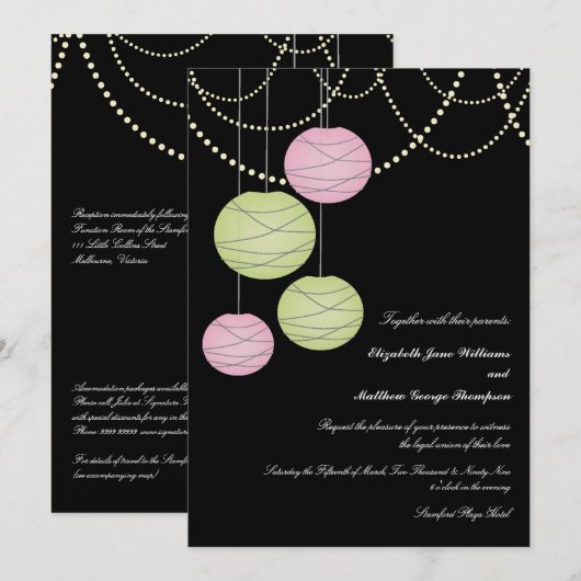 5x7 Roze en Groene Papierlampions Weddenschap uitn Kaart (Voorkant / Achterkant)