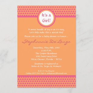 5x7 Roze en Oranje Polka Dot Baby shower Uitnodigi Kaart