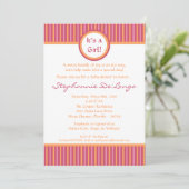 5x7 Roze en Oranje Striped Baby shower Invitation Kaart (Staand voorkant)