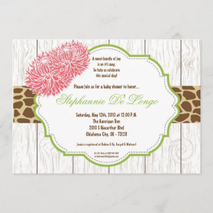 5x7 Roze Flower Cheetah Baby shower Invitation Kaart