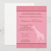 5x7 roze gestreepte Giraffe Baby shower Uitnodigin Kaart (Voorkant / Achterkant)