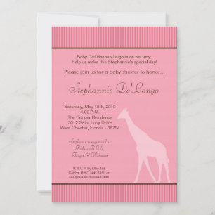 5x7 roze gestreepte Giraffe Baby shower Uitnodigin Kaart