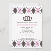 5x7 roze grijs Argyle Crown Baby shower Uitnodigin Kaart (Voorkant)
