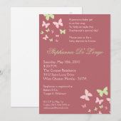 5x7 Roze Groene Butterfly Baby shower Uitnodiging (Voorkant / Achterkant)