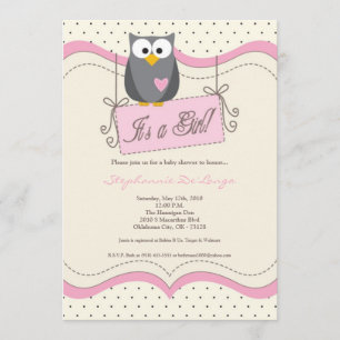 5x7 Roze Hoot Owl Baby shower Invitation Kaart
