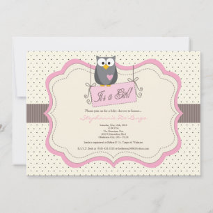 5x7 Roze Hoot Owl Woodland Baby shower Invitation Kaart